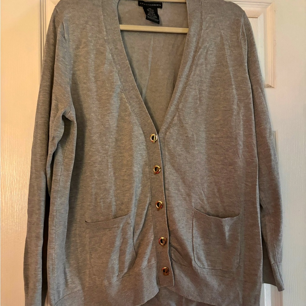 Gray cardigan, Grace Elements in perfect used condition, tunic length